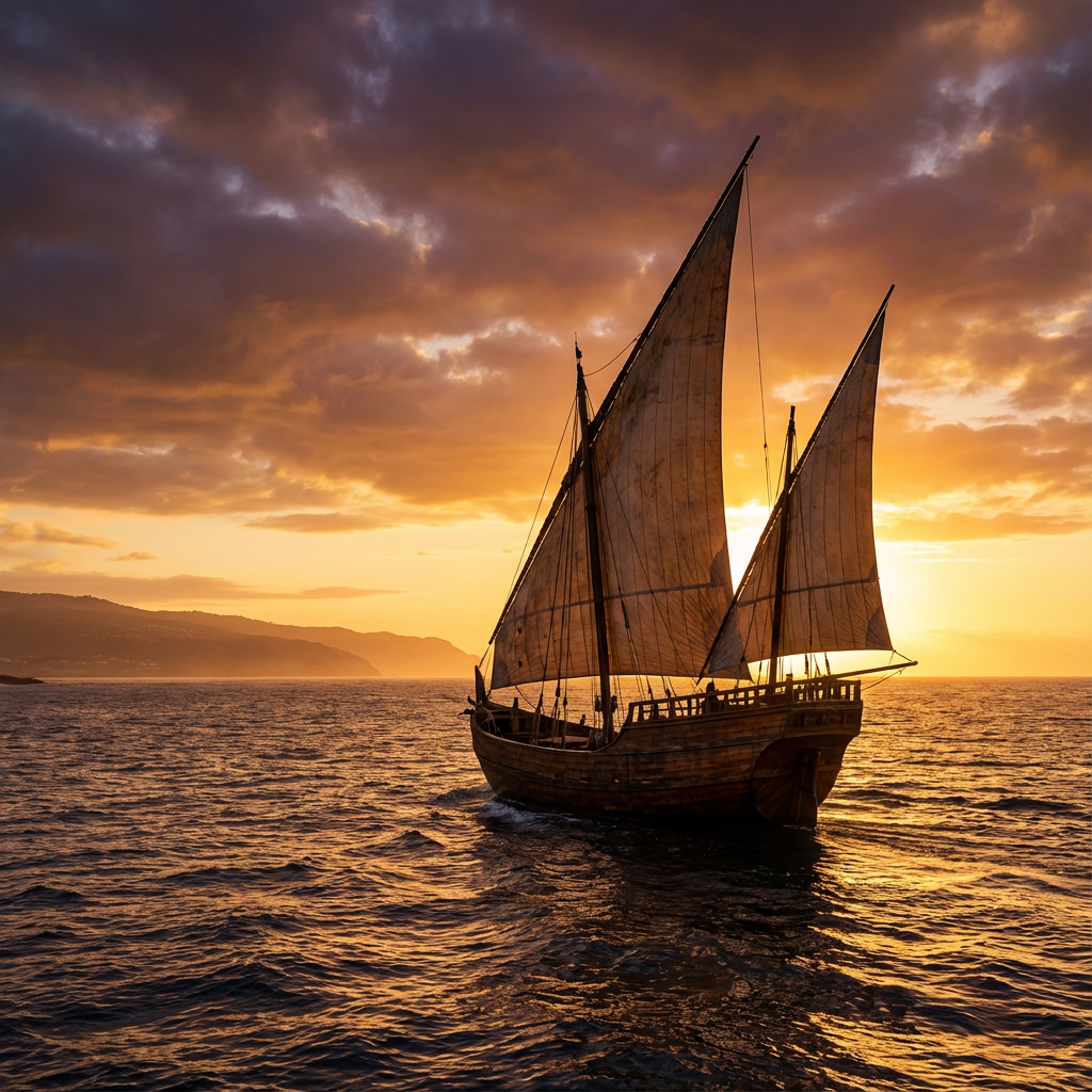 Portuguese Caravel at Sunset